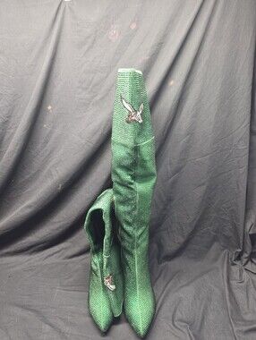 Cuce Philadelphia Eagles Rhinestone OTK Boots Kelly Green Women's Size 10